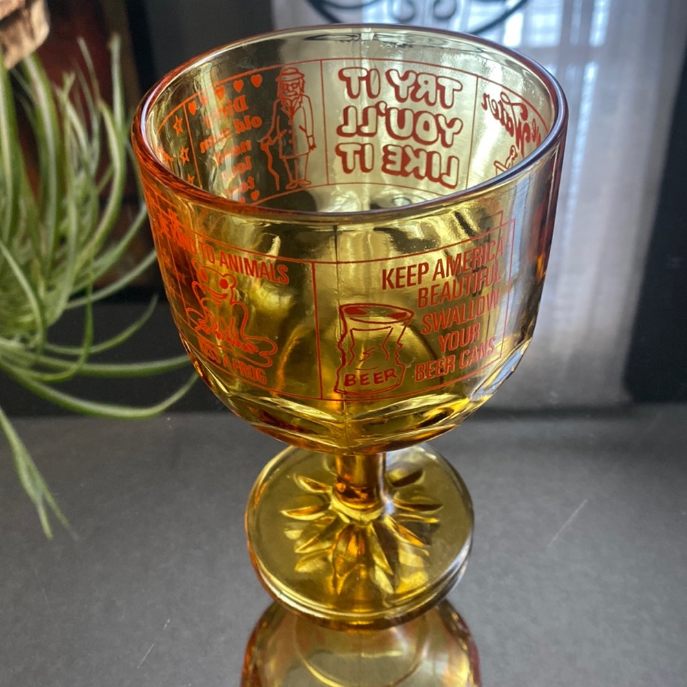 Vintage Drink Glass Yellow Glass Funny